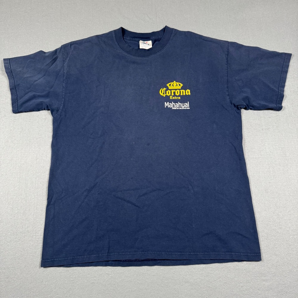 Yazbek Corona Extra Mahahual Mexico T-Shirt Mens XL‎ Blue Gray Heavyweight Tee